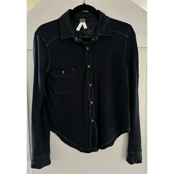 Free People We The Free Caroline Contrast Black Button Up Top Blouse Shirt Sz XS - Picture 1 of 6